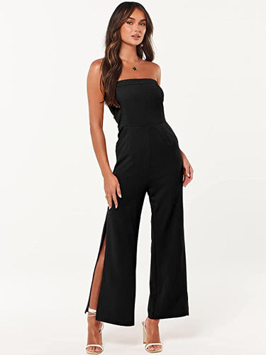 St. Thomas Black Strapless Side Slit Jumpsuit