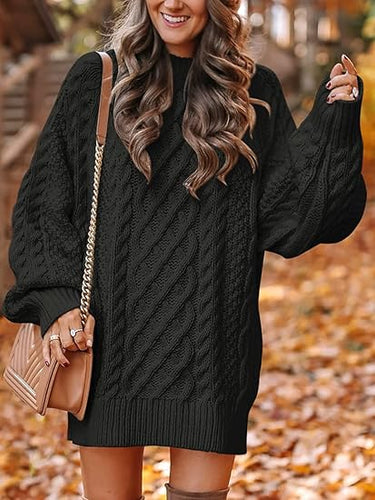 Black Long Sleeve Oversized Loose Pullover Sweater Dress