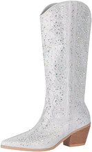 Load image into Gallery viewer, Stylish Sequin Glitter Silver Cowboy Boots