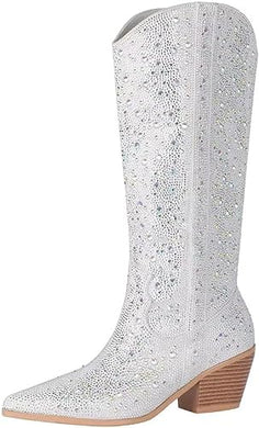 Stylish Sequin Glitter Silver Cowboy Boots