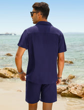 Load image into Gallery viewer, Casual Men&#39;s Blue Vacation Style Shirt &amp; Shorts Set