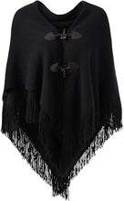 Load image into Gallery viewer, Black Knit Fringe Winter Poncho