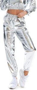 Metallic Silver Elastic Jogger Pants