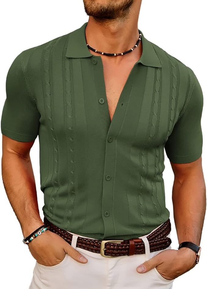 Men's Green Knit Golf Style Short Sleeve Shirt