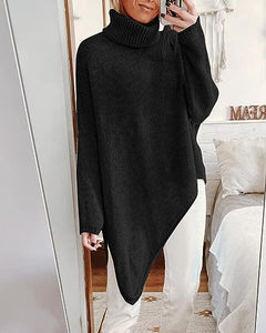 Black Asymmetrical Long Sleeve Comfy Knit Sweater