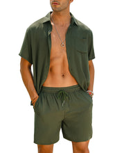 Load image into Gallery viewer, Casual Men&#39;s Blue Vacation Style Shirt &amp; Shorts Set