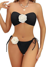 Load image into Gallery viewer, Floral Flower Bandeau Bikini White Swimsuit