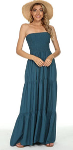 Boho Beach Strapless Blue Maxi Dress
