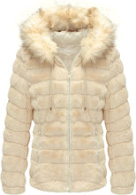 Load image into Gallery viewer, Faux Fur Collar White Reversible Hooded Puffer Coat