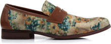 Load image into Gallery viewer, Men&#39;s Leather Black Azure Floral Penny Loafer Dress Shoes