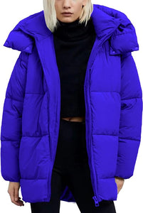 Trendy Cream Quilted Puffer Mid-Length Warm Winter Heavyweight Coat
