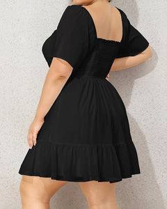 Plus Size Ruffled White Chiffon Short Sleeve Mini Dress