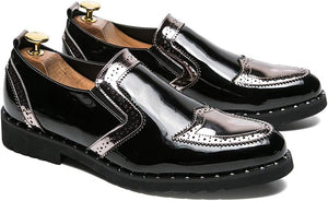 Men's Casual Axel Silver/Black Brogue Patent Leather Shoes