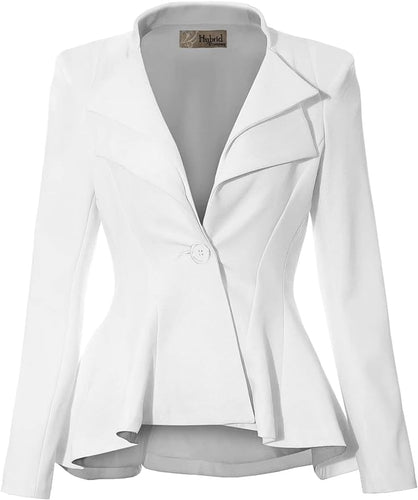 Business Chic White Peplum Style Long Sleeve Lapel Blazer