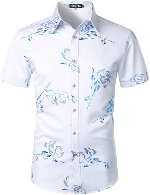 White Royal Men's Floral Short Sleeve Button Down Shirt