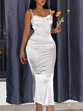 Load image into Gallery viewer, French Style White Corset Draped Satin Sleeveless Dress