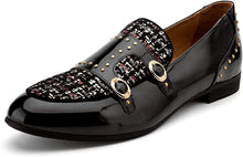 Load image into Gallery viewer, Men&#39;s Leather Black Tweed Loafer Style Dress Shoes