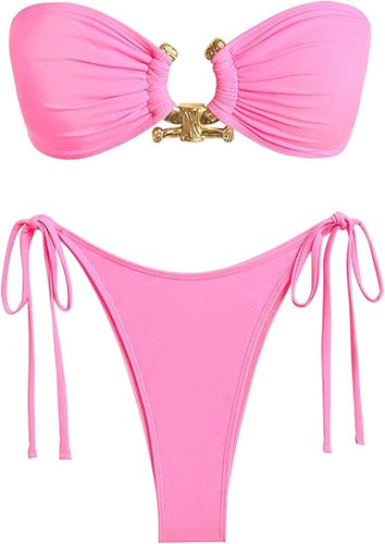 Beautiful Bandeau Bikini Pink Swimsuit