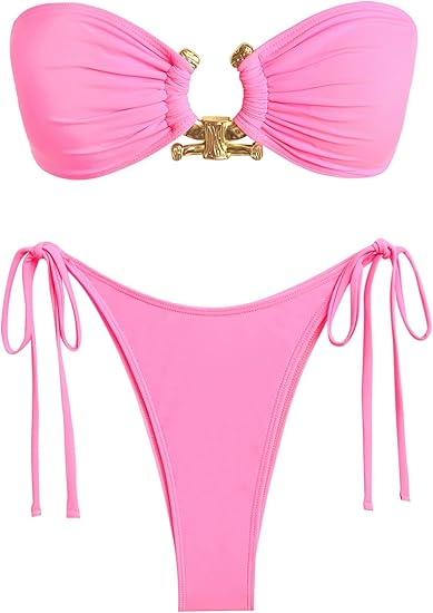 Beautiful Bandeau Bikini Pink Swimsuit