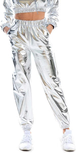 Metallic Silver Elastic Jogger Pants