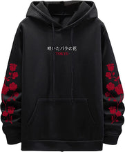 Load image into Gallery viewer, Men&#39;s Casual Drawstring Black Rose Long Sleeve Hoodie