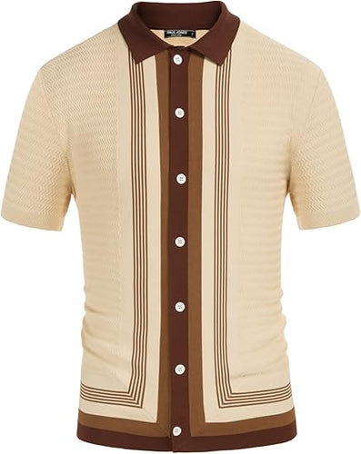 Men's Vintage Beige Style Striped Long Sleeve Sweater