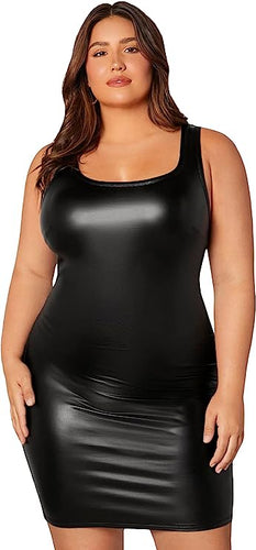 Plus Size Faux Leather Sleeveless Mini Dress