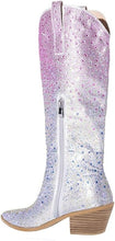 Load image into Gallery viewer, Rhinestone Knee High Sequin Mid-silver Cowboy Boots