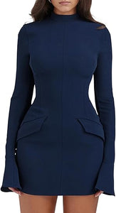 Bell Sleeve Short Mini Navy Dress