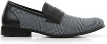 Load image into Gallery viewer, Men&#39;s Leather Black Plaid Penny Loafer Dress Shoes