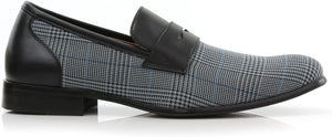 Men's Leather Black Plaid Penny Loafer Dress Shoes