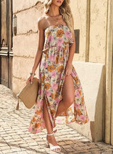 Load image into Gallery viewer, Boho Strapless Rose/White Floral Summer Maxi Dress