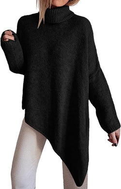 Black Asymmetrical Long Sleeve Comfy Knit Sweater