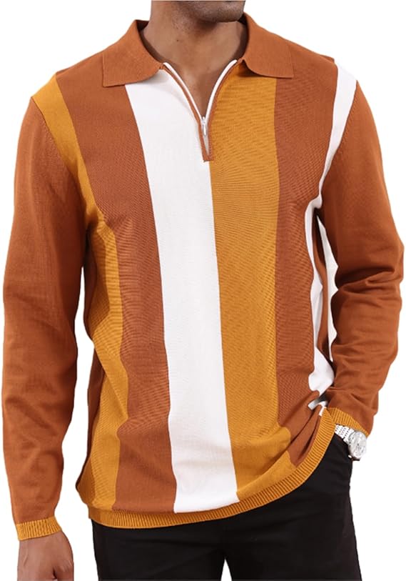 Men's Vintage Striped Caramel Long Sleeve Sweater