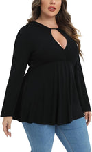 Load image into Gallery viewer, Plus Size Black Long Sleeve Keyhole Flare Top