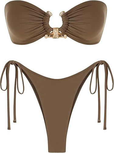 Beautiful Bandeau Bikini Coffee Swimsuit