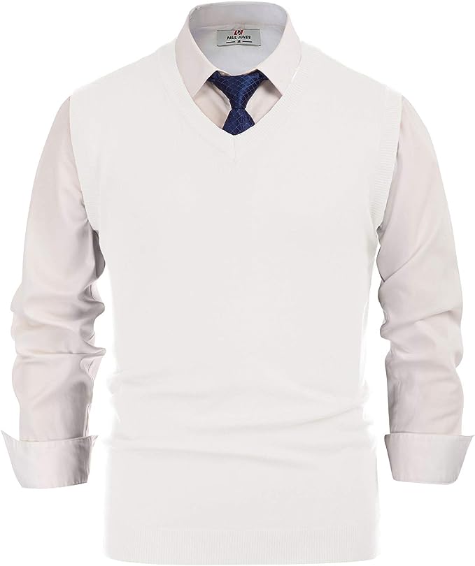 Men's White Soft V Neck Sweater Vest