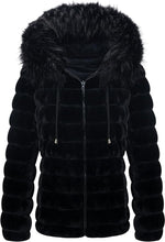 Load image into Gallery viewer, Faux Fur Collar Black Reversible Hooded Puffer Coat