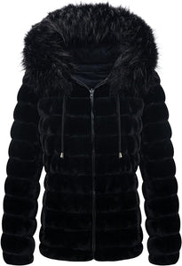 Faux Fur Collar Grey Reversible Hooded Puffer Coat