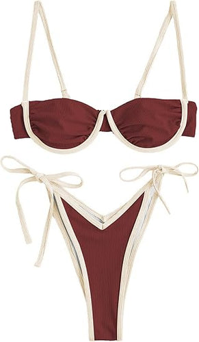 High Cut Underwire Bikini Brick Red Swimsuit Set