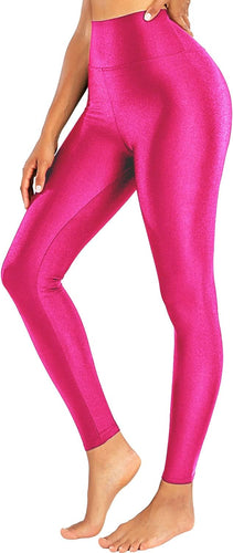 High Waist Shiny Pink Stretch Leggings