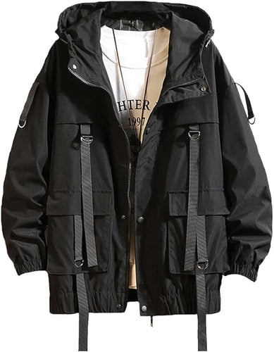 Men's Black Cargo Style Hooded Bomber Jacket