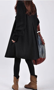 Prestige Black Cloak Style Mock Neck Wool Jacket