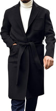Load image into Gallery viewer, Men&#39;s Italia Belted Long Sleeve Black Winter Pea Coat