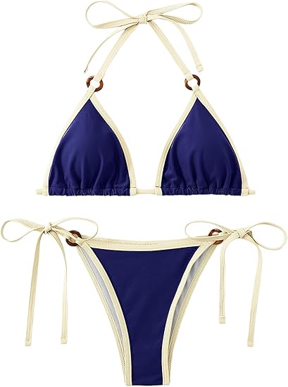 Vacation Chic Triangle Bikini Dark Blue Swimsuit