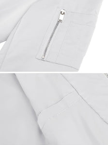 Men's White Windproof Long Sleeve Zip Up Bomber Jacket