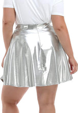 Load image into Gallery viewer, Plus Size Red Faux Leather Metallic Pleated Skater Skirt