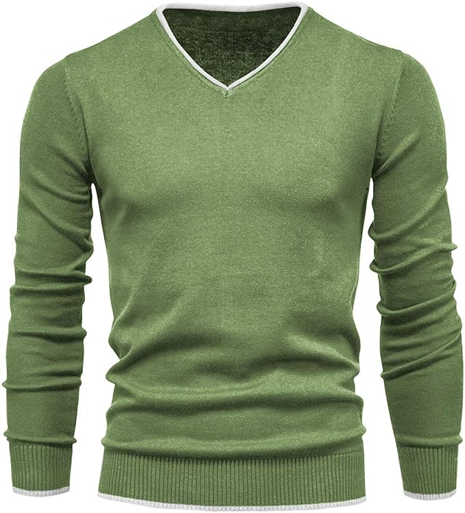 Men's Green Long Sleeve V Neck Sweater