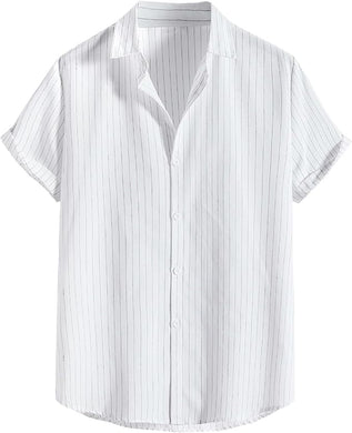 Men's Summer Floral Printed Short Sleeve A-white Shirt