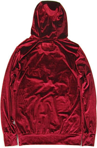 Men's Velour Red Long Sleeve Drawstring Hoodie